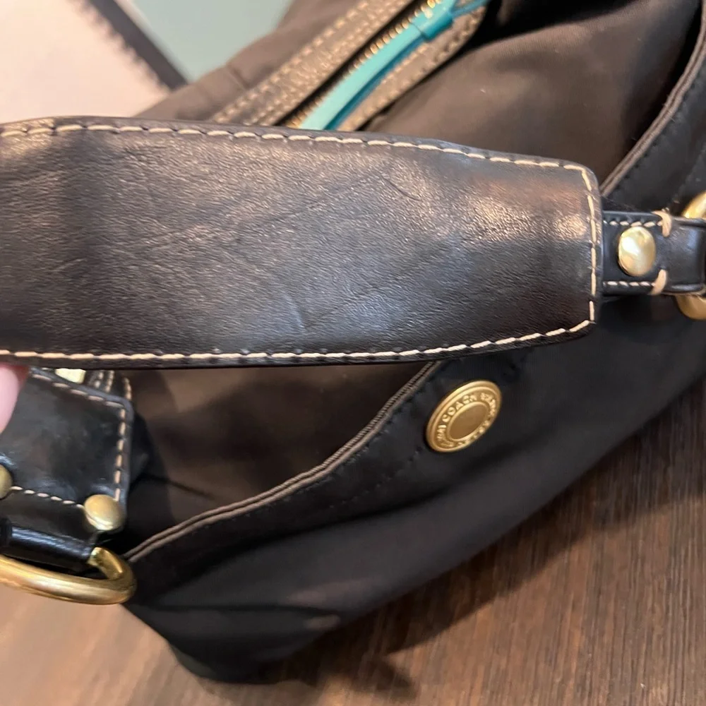 Y2K Coach Hampton Black Hobo Shoulder Bag with Teal Lining